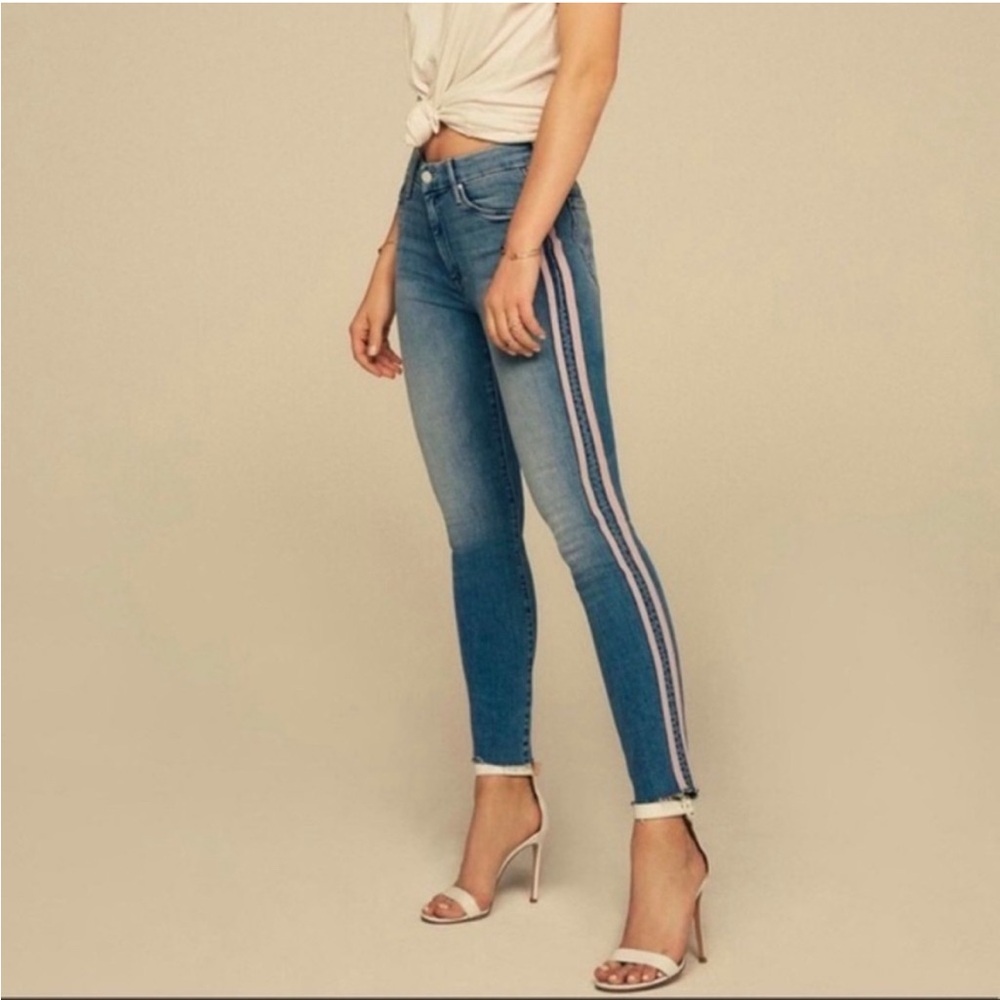 MOTHER Jeans Looker Denim with Pink Stripes 28